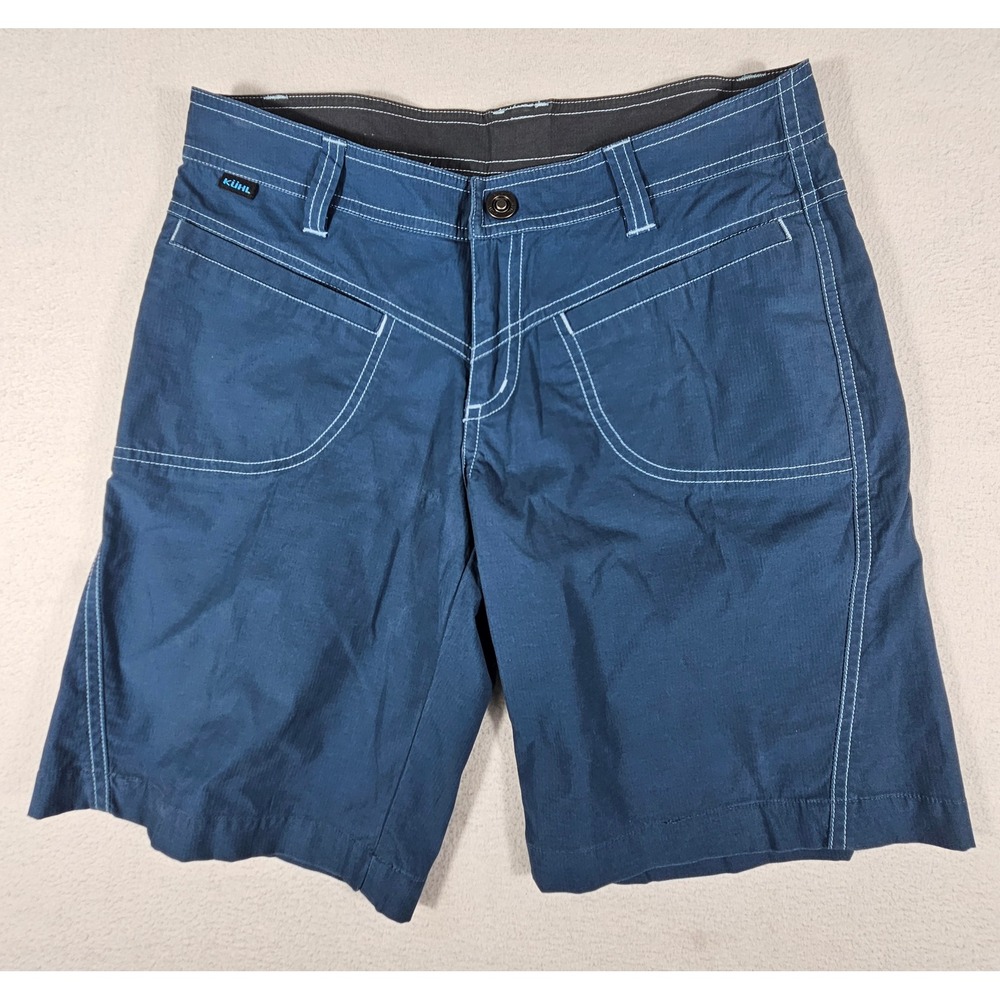 Kuhl Dry Stretch Blue Hiking Shorts Womens Size 4 Contrast Stitch Outdoor